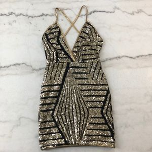 Windsor Black & Gold Sequin Mini-dress
